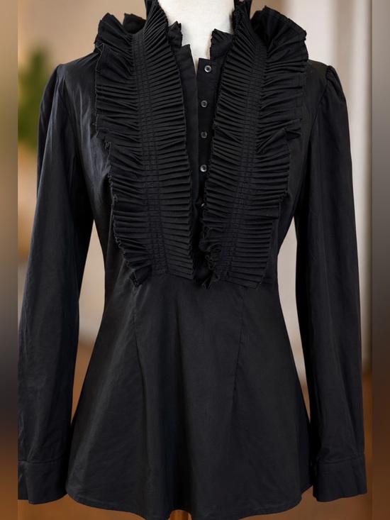 Minuet Tops - Vintage Minuet Black Pleated Ruffle Blouse Victorian Romantic Size M